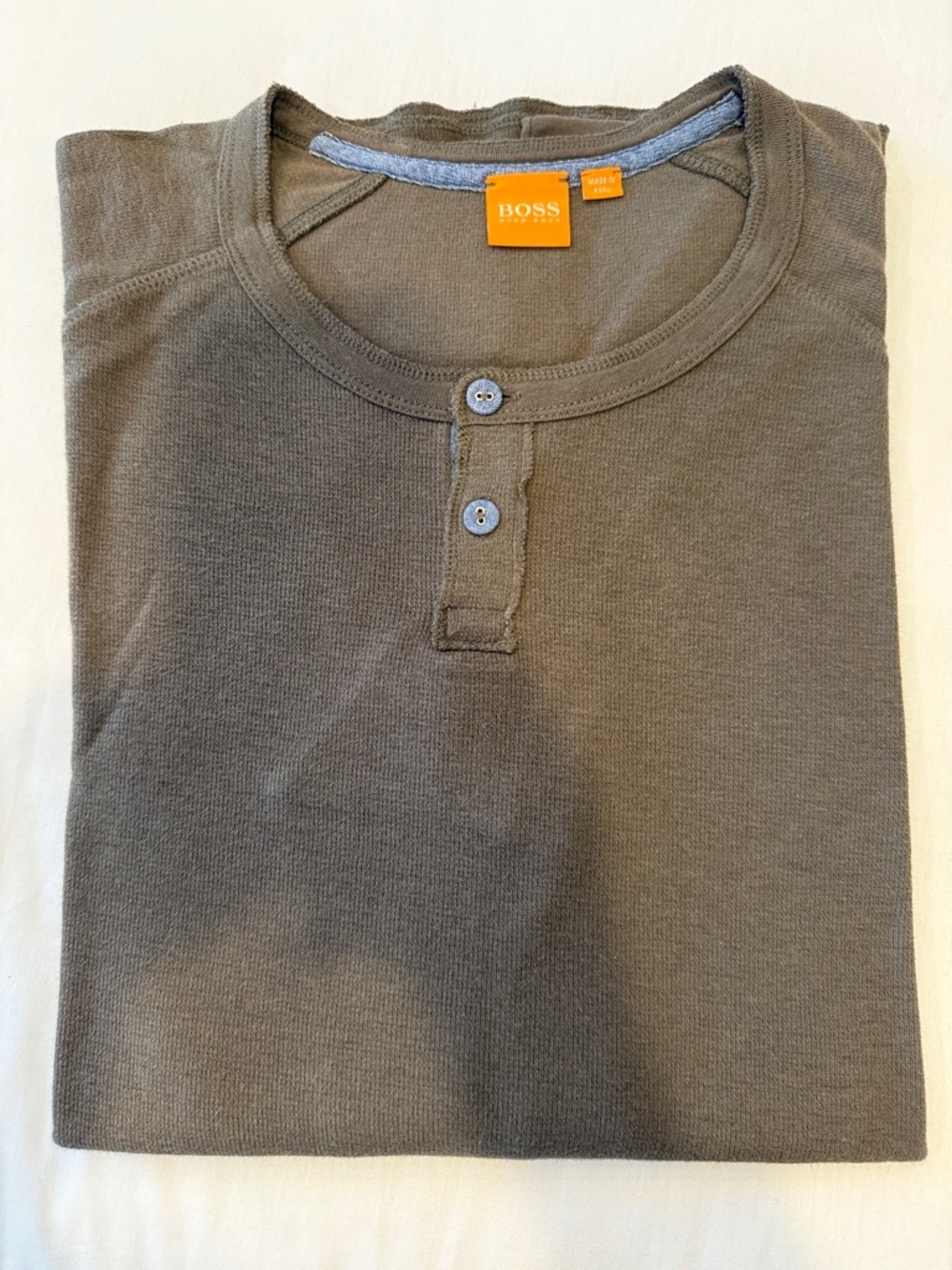 BOSS Olive Henley Short Sleeve Tee - Olive Green
